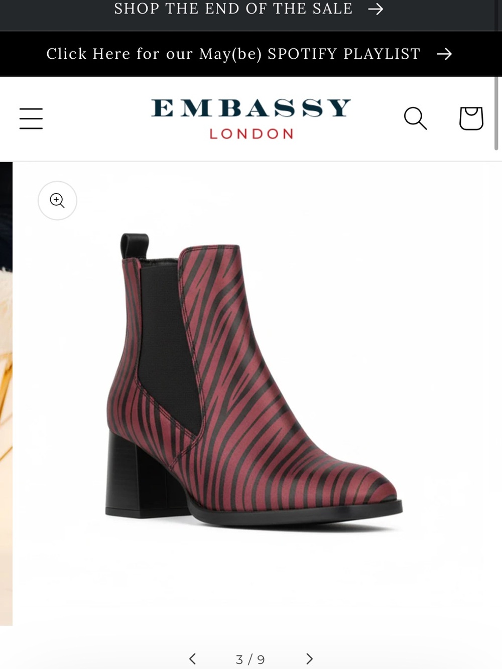 Embassy London Claudia mini Striped Burgundy and Black Chelsea Ankle Boots